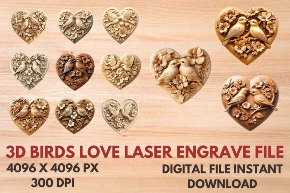 3D Birds Love Laser Engrave File: A Stunning Design Asset