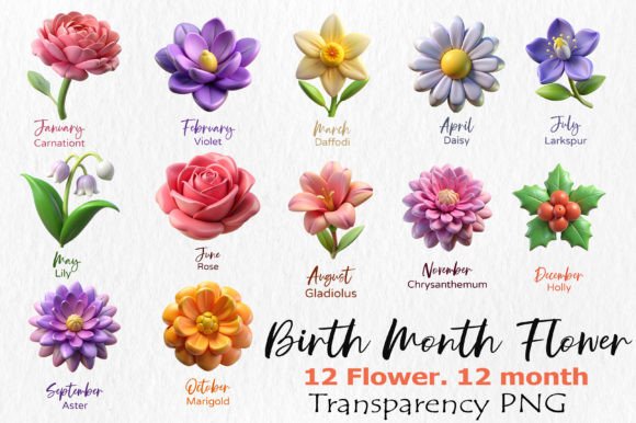 3D Birth Month Flowers Bouquet Clipart