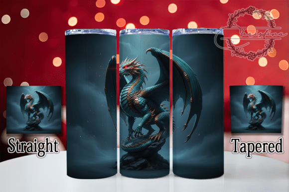 3D Blue Metallic Fantasy Dragon Tumbler Design