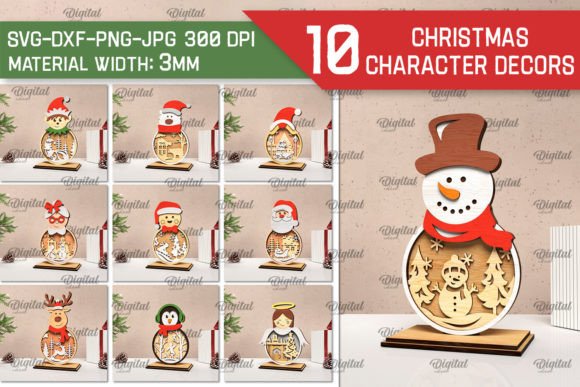 3D Christmas Characters Laser Cut Bundle for Festive Crafts