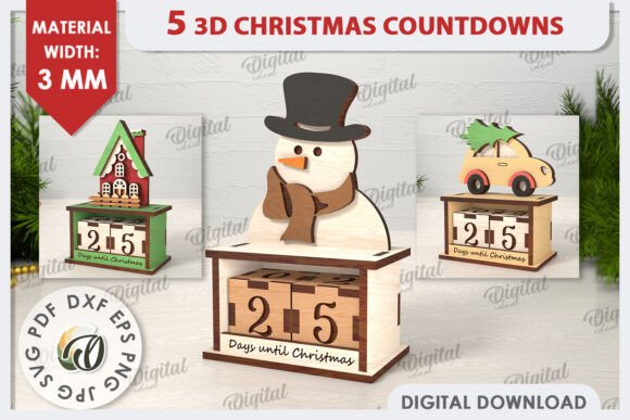 3D Christmas Countdowns LaserCut Bundle for Crafters