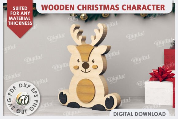 3D Christmas Cute Deer Laser Cut Design