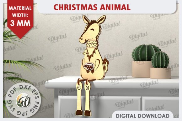 3D Christmas Donkey Laser Cut Design: Festive 3D Art