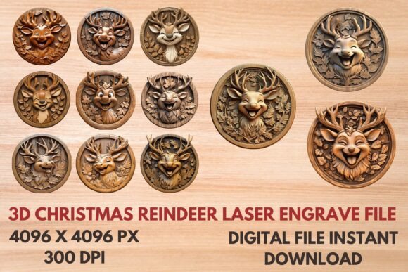 3d Christmas Reindeer Laser Engrave File: Festive Design Assets