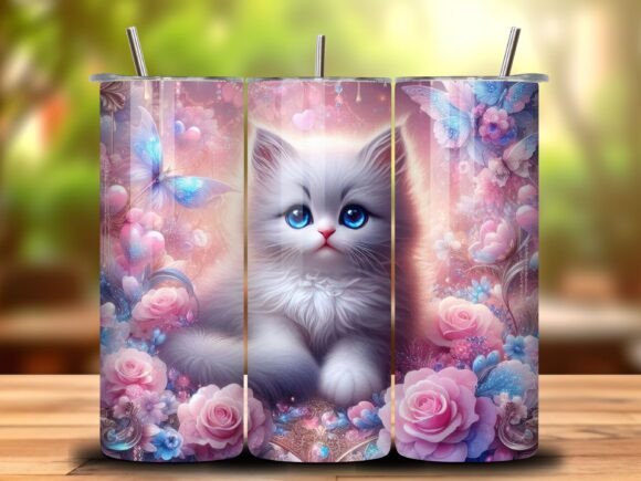 3D Floral Cat 20oz Tumbler Wrap Vol.1: Instant Download