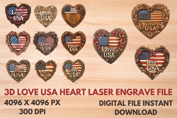 3d Love Usa Heart Laser Engrave File