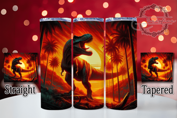 3D T-Rex Grunge Red Sun Tumbler