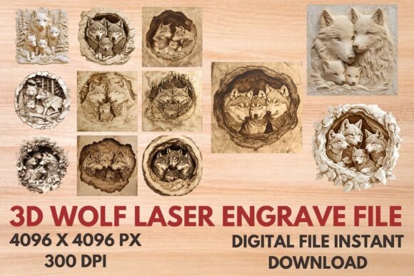 3D Wolf Laser Engrave File: Premium Design Asset
