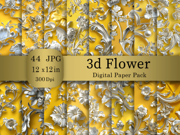 3d Yellow Flower Digital Paper Bundle: Brighten Your Designs