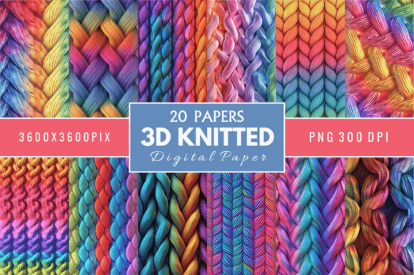 Cozy 3D Knitted Digital Paper Bundle for Crafts