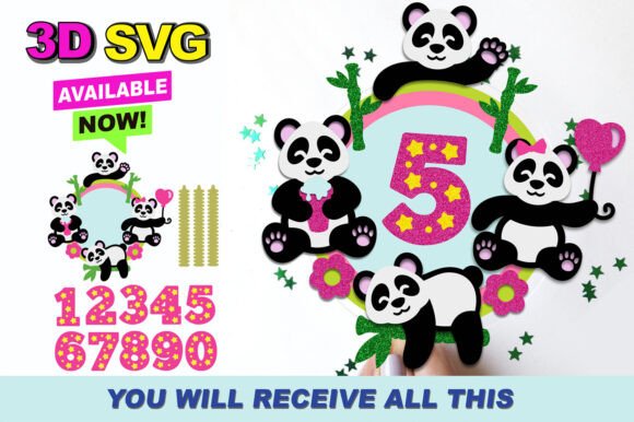 Cute Panda Cake Topper 3D SVG