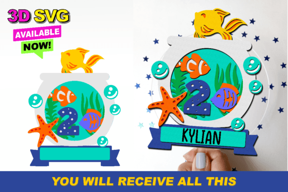 Fish Bowl Cake Topper 3D SVG for Creative Projects