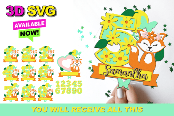 Little Fox Numbers Topper 3D SVG: Charming Craft Files