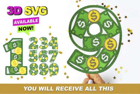 Money Numbers 3D SVG: Vibrant Graphics for Crafters