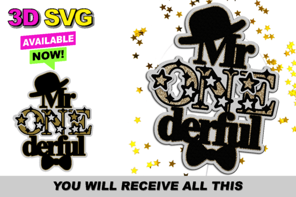 Mr One Derful Cake Topper 3D SVG: Instant Download Creativity