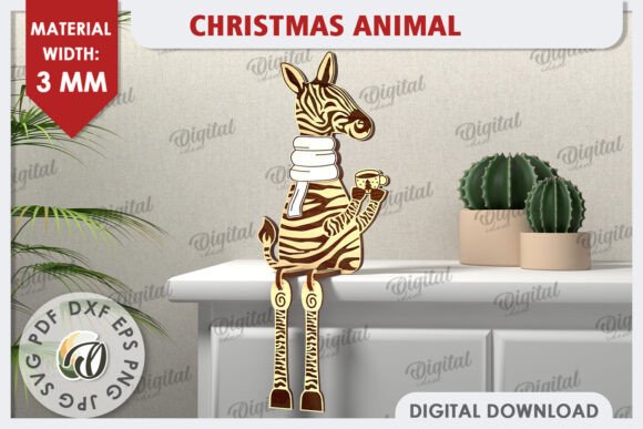 Unique 3D Christmas Zebra Laser Cut Design for Holiday Crafts
