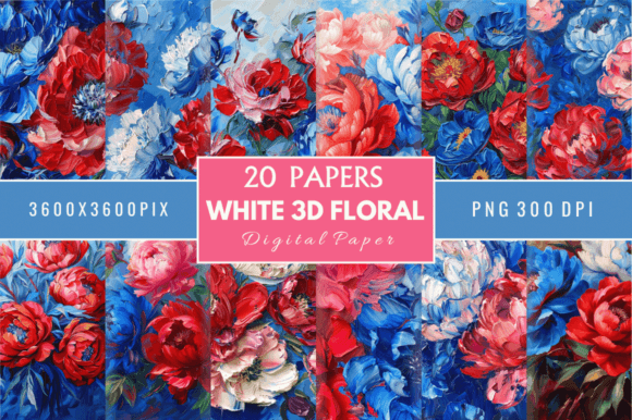 White 3D Floral Digital Papers Bundle